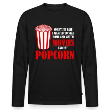 Popcorn and Movies - Men's Premium Organic Long Sleeve Shirt - black - Front - Nico (187cm)