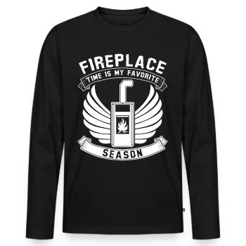 Stove Woodburning stove Firewood Fireplace - Men's Premium Organic Long Sleeve Shirt - black - Front - Nico (187cm)