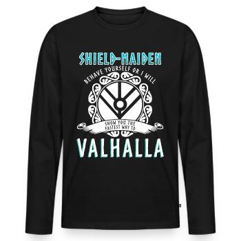 Schildmaid saying Vikings - Men's Premium Organic Long Sleeve Shirt - black - Front - Nico (187cm)
