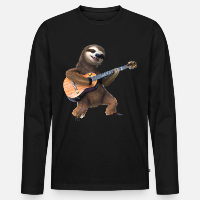 Faultier mit Gitarre - Männer Premium Bio Langarmshirt - Schwarz