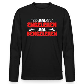 Engelchen Bengelchen Witz Bengel Engel - Männer Premium Bio Langarmshirt - Schwarz - Vorne - Nico (187cm)