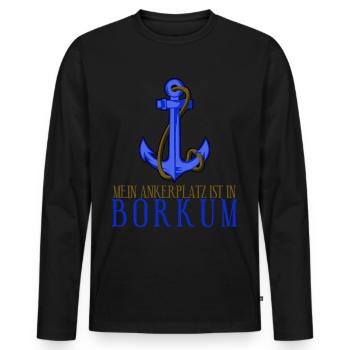 Borkum Anker Nordsee Urlaub - Männer Premium Bio Langarmshirt - Schwarz - Vorne - Nico (187cm)