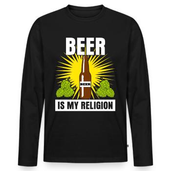 Beer is my Religion - Men's Premium Organic Long Sleeve Shirt - black - Front - Nico (187cm)