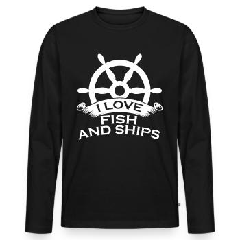 Capitaine à voile Poissons et marins marins - T-shirt manches longues Premium bio Homme - noir - Devant - Nico (187cm)
