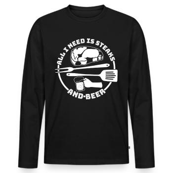 Griller des steaks et des maîtres du grill à la bière - T-shirt manches longues Premium bio Homme - noir - Devant - Nico (187cm)