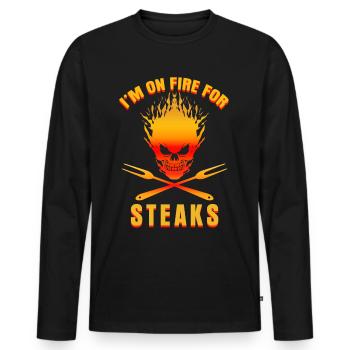 Grillades Steaks Grillmeister Barbecue - T-shirt manches longues Premium bio Homme - noir - Devant - Nico (187cm)
