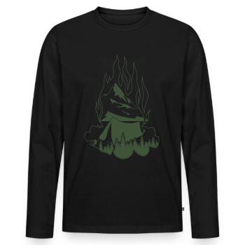 Feu de camp Randonnée en plein air Camping - T-shirt manches longues Premium bio Homme - noir - Devant - Nico (187cm)