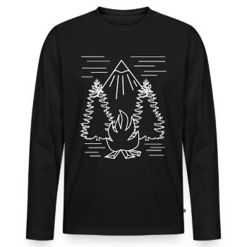 Feu de camp Randonnée en plein air Camping - T-shirt manches longues Premium bio Homme - noir - Devant - Nico (187cm)