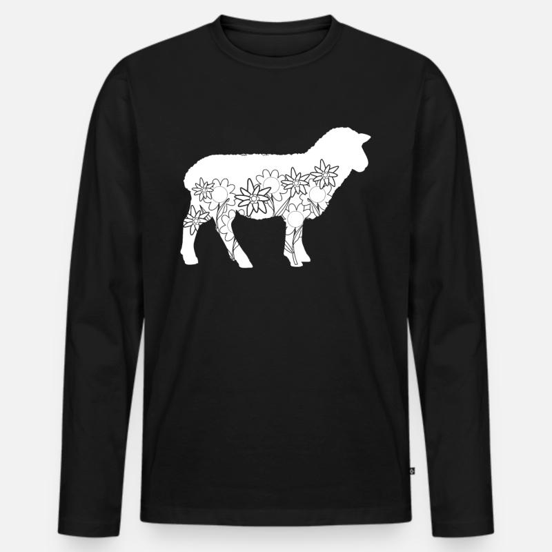 Schaf Blumen Schafe Blüten Schäfchen - Männer Premium Bio Langarmshirt - Schwarz