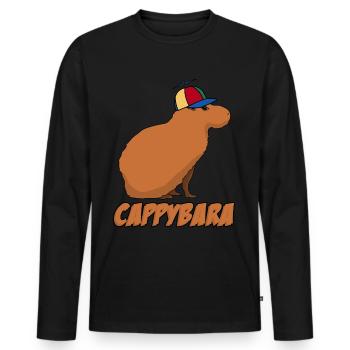Capybara mit Cappy Capybaras - Männer Premium Bio Langarmshirt - Schwarz - Vorne - Nico (187cm)