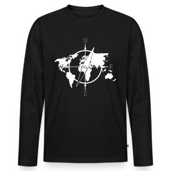 Carte du monde Boussole Cartes du monde - T-shirt manches longues Premium bio Homme - noir - Devant - Nico (187cm)