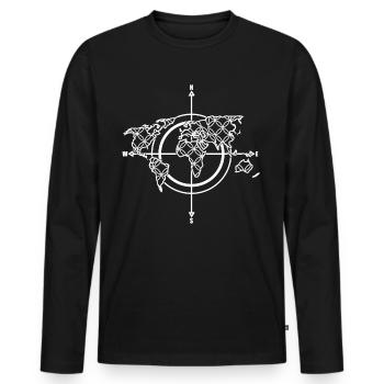 Cartes du monde Boussole Carte du monde - T-shirt manches longues Premium bio Homme - noir - Devant - Nico (187cm)