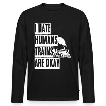 Eisenbahn Lokomotive Eisenbahner - Männer Premium Bio Langarmshirt - Schwarz - Vorne - Nico (187cm)