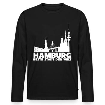 Hamburger Stadt Hamburg - Männer Premium Bio Langarmshirt - Schwarz - Vorne - Nico (187cm)