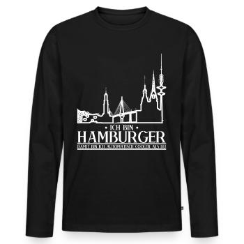 Hamburg Witz für Hamburger - Männer Premium Bio Langarmshirt - Schwarz - Vorne - Nico (187cm)