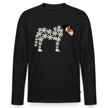 Horse made of daisy horses - Men's Premium Organic Long Sleeve Shirt - black - Front - Nico (187cm)