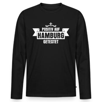 Hamburg Hamburger Spruch - Männer Premium Bio Langarmshirt - Schwarz - Vorne - Nico (187cm)