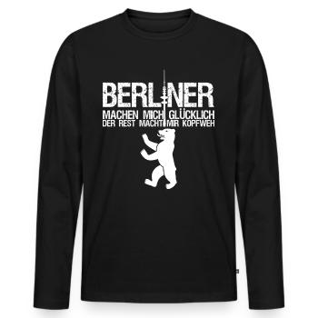 Berlin Spruch für Berliner - Männer Premium Bio Langarmshirt - Schwarz - Vorne - Nico (187cm)