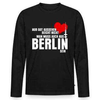 Berlin lusitger Spruch für Berliner - Männer Premium Bio Langarmshirt - Schwarz - Vorne - Nico (187cm)