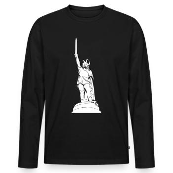 Hermannsdenkmal mit Sonnenbrille - Männer Premium Bio Langarmshirt - Schwarz - Vorne - Nico (187cm)