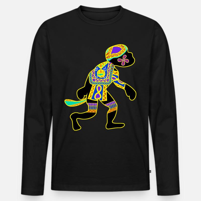 Affe mit Mustern Affen - Männer Premium Bio Langarmshirt - Schwarz