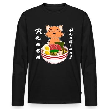 Ramen Katze mit Nudelsuppe - Männer Premium Bio Langarmshirt - Schwarz - Vorne - Nico (187cm)