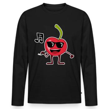 Kirsche singt Musik Kirschen - Männer Premium Bio Langarmshirt - Schwarz - Vorne - Nico (187cm)