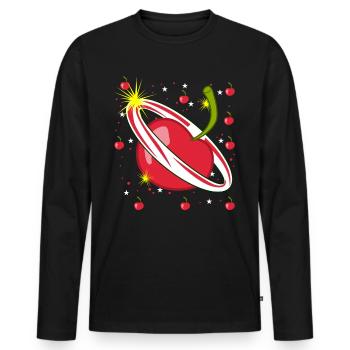 Cerise dans l’espace Cerises - T-shirt manches longues Premium bio Homme - noir - Devant - Nico (187cm)