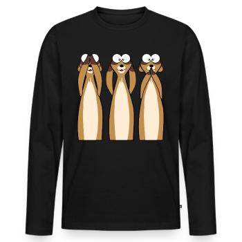 Erdmännchen statt 3 Affen - Männer Premium Bio Langarmshirt - Schwarz - Vorne - Nico (187cm)