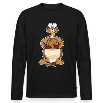 Suricate gras avec biscuit - T-shirt manches longues Premium bio Homme - noir - Devant - Nico (187cm)