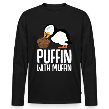 Puffin isst Muffin Papageientaucher - Männer Premium Bio Langarmshirt - Schwarz - Vorne - Nico (187cm)
