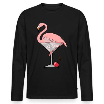 Flamingo Cocktail - Men's Premium Organic Long Sleeve Shirt - black - Front - Nico (187cm)