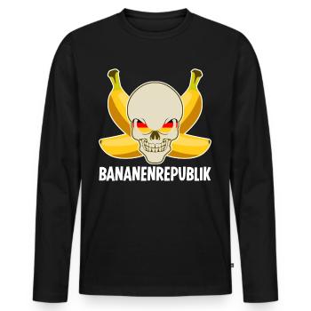 Bananenrepublik Schädel Bananen - Männer Premium Bio Langarmshirt - Schwarz - Vorne - Nico (187cm)