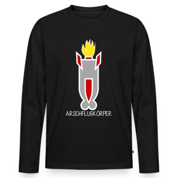 Pazifismus Arschflugkörper - Männer Premium Bio Langarmshirt - Schwarz - Vorne - Nico (187cm)