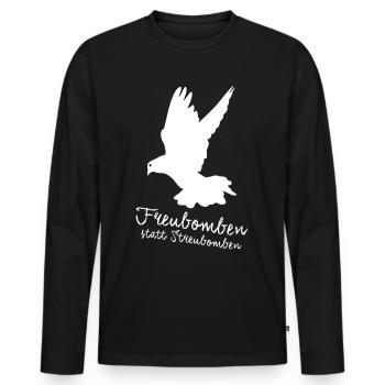 Freubomben statt Streubomben Pazifismus - Männer Premium Bio Langarmshirt - Schwarz - Vorne - Nico (187cm)