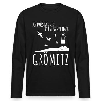 Grömitz Urlaub - Männer Premium Bio Langarmshirt - Schwarz - Vorne - Nico (187cm)