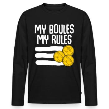 pétanque, pétanque, blague, pétanque - T-shirt manches longues Premium bio Homme - noir - Devant - Nico (187cm)