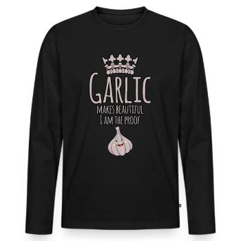Knoblauch Spruch Knoblauchzehe - Männer Premium Bio Langarmshirt - Schwarz - Vorne - Nico (187cm)
