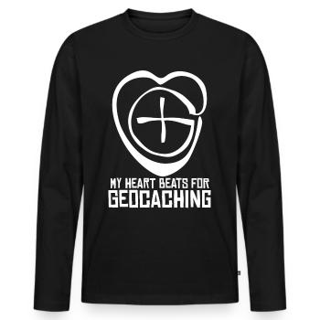 Cœur de Geocacher Chasse au trésor Géocache - T-shirt manches longues Premium bio Homme - noir - Devant - Nico (187cm)