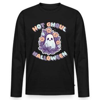 Groovy Ghost Flowers Hot Ghoul Halloween - Men's Premium Organic Long Sleeve Shirt - black - Front - Nico (187cm)