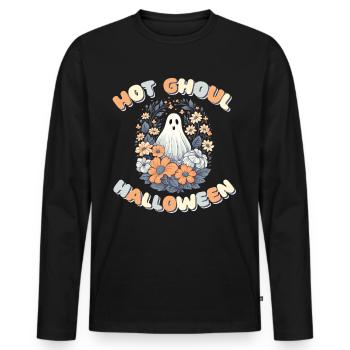 Groovy Ghost Flowers Hot Ghoul Halloween - Men's Premium Organic Long Sleeve Shirt - black - Front - Nico (187cm)