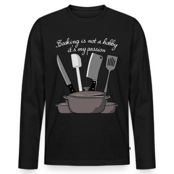 Chaque de chef Marmite Cuisine Cuisinier - T-shirt manches longues Premium bio Homme - noir - Devant - Nico (187cm)