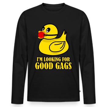 BDSM Ente - Männer Premium Bio Langarmshirt - Schwarz - Vorne - Nico (187cm)