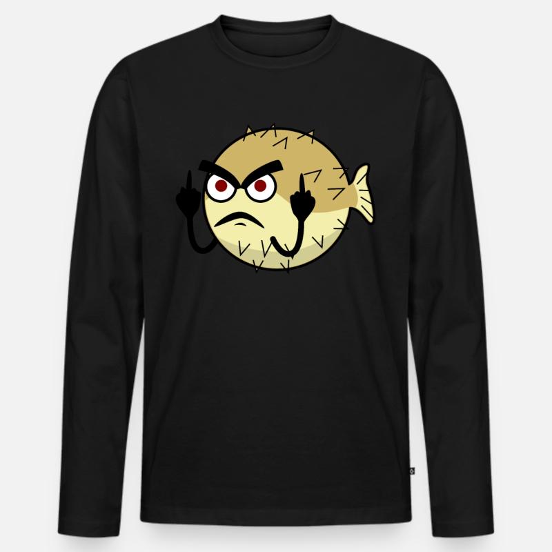 Kugelfisch zeigt Mittelfinger - Männer Premium Bio Langarmshirt - Schwarz