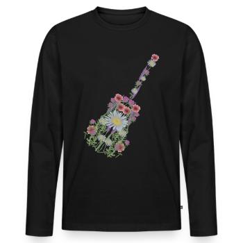 Guitare Fleurs Guitariste Musique - T-shirt manches longues Premium bio Homme - noir - Devant - Nico (187cm)