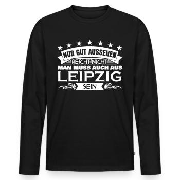 Leipzig Sachsen Leipziger - Männer Premium Bio Langarmshirt - Schwarz - Vorne - Nico (187cm)