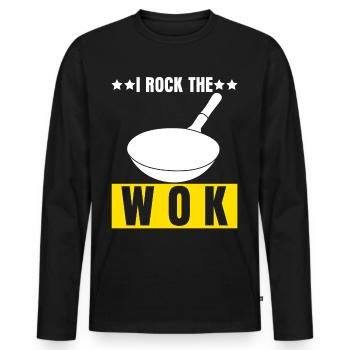 Wok de cuisine asiatique - T-shirt manches longues Premium bio Homme - noir - Devant - Nico (187cm)