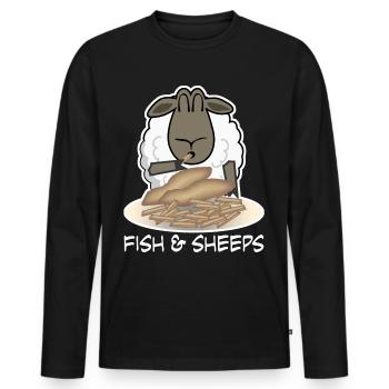 Sheep eats Fish and Chips Shepherd - Männer Premium Bio Langarmshirt - Schwarz - Vorne - Nico (187cm)