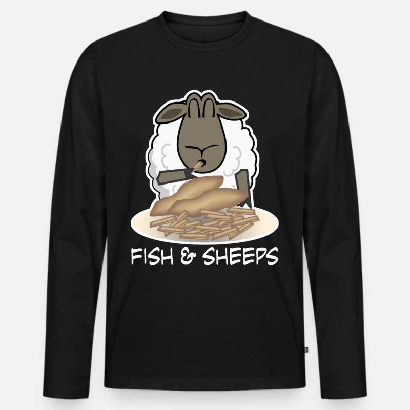 Sheep eats Fish and Chips Shepherd Men's Premium Organic Long Sleeve Shirt