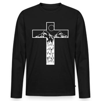 Montagnes Croix Jésus-Christ - T-shirt manches longues Premium bio Homme - noir - Devant - Nico (187cm)